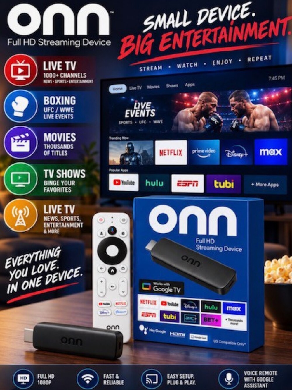 Onn full hd streaming device stick fully loaded unlocked